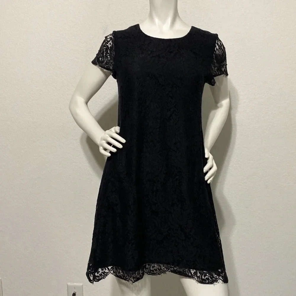 Madewell Black Floral Lace Mini Shift Dress